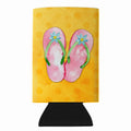 Pink Flip Flops Yellow Polkadot Slim Can Hugger  Insulated Foam Sleeve for 12 oz Slim Cans, Beer Bottles & Water Bottles, Made in USA