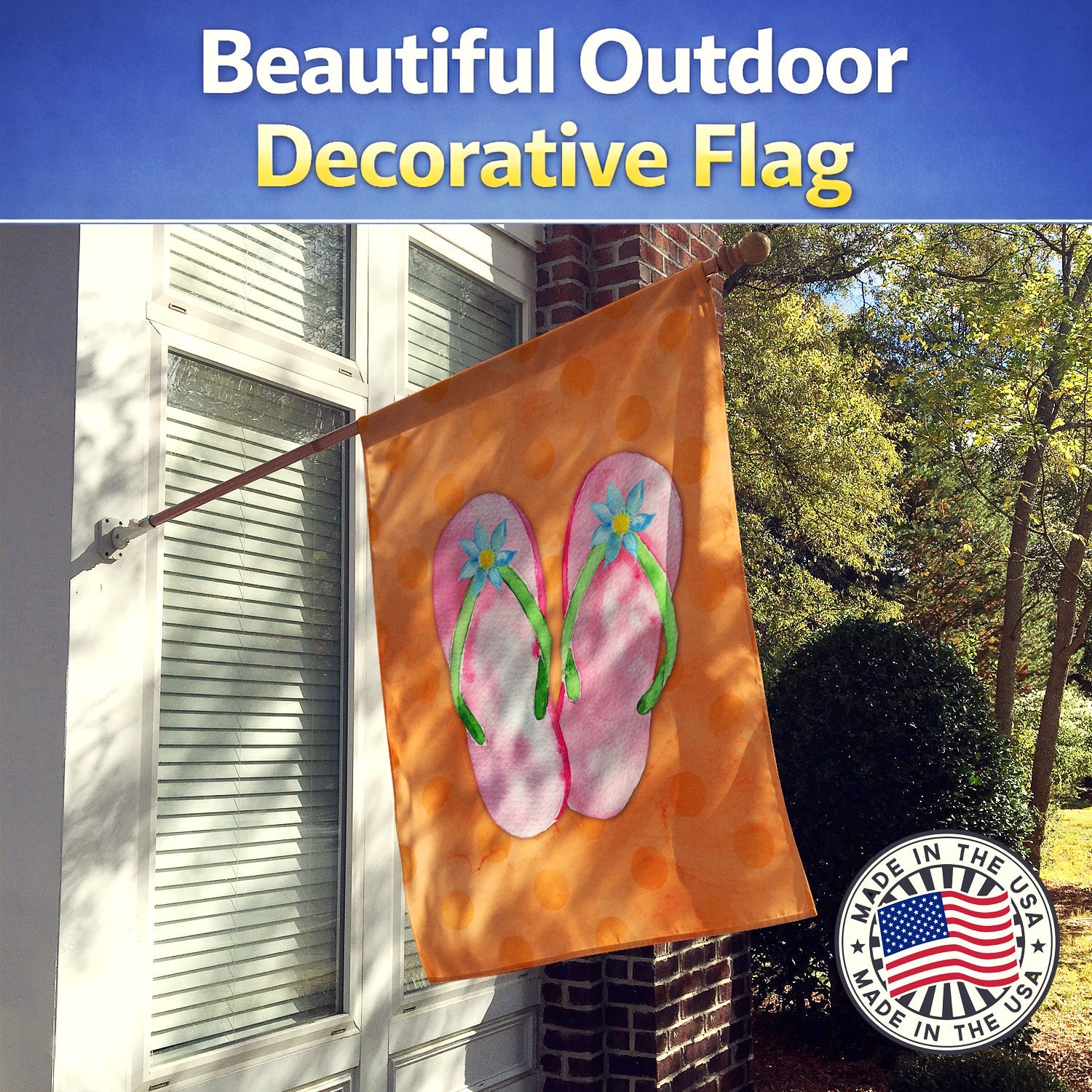 Pink Flip Flops Orange Polkadot House Flag 28x40 Porch Sleeve Pole Decorative Outside Yard Banner Artwork Wall Hanging, Polyester