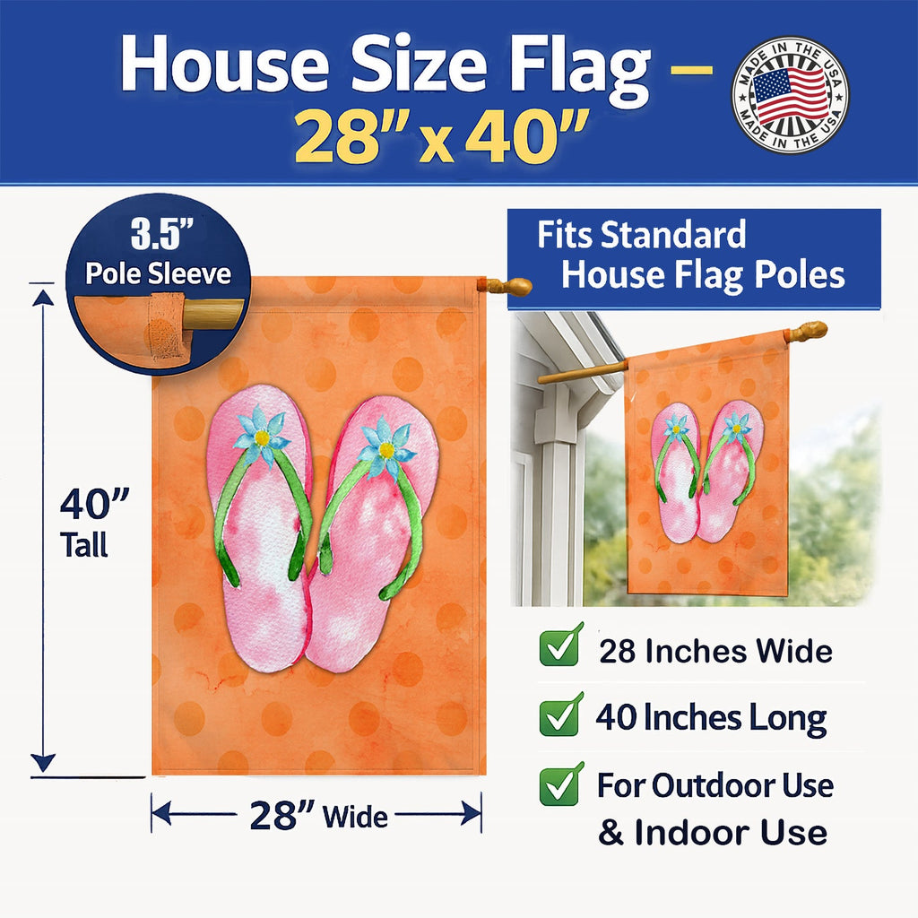 Pink Flip Flops Orange Polkadot House Flag 28x40 Porch Sleeve Pole Decorative Outside Yard Banner Artwork Wall Hanging, Polyester