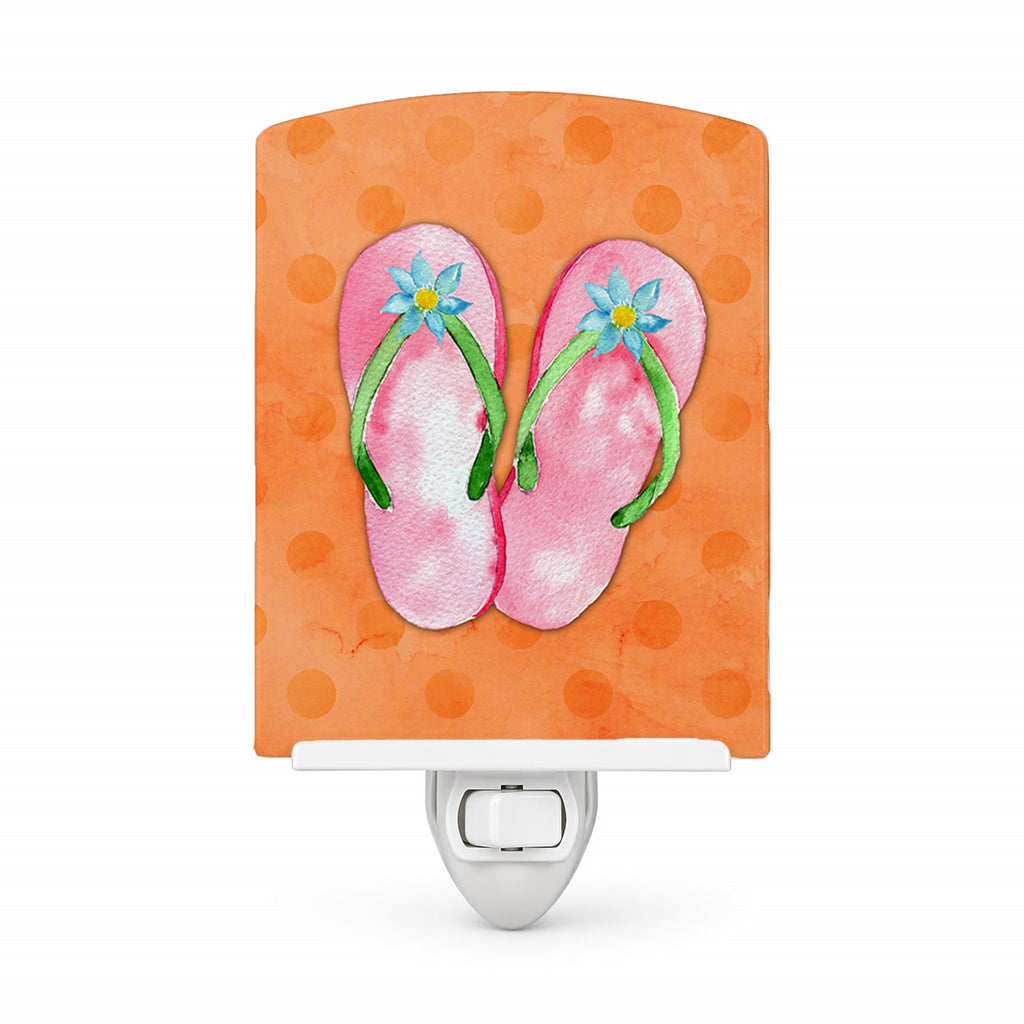 Pink Flip Flops Orange Polkadot Ceramic Night Light Compact, UL-Certified, Ideal for Bedroom, Bathroom, Nursery, Hallway, Kitchen, 6x4x3, Multicolor
