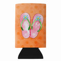 Pink Flip Flops Orange Polkadot Slim Can Hugger  Insulated Foam Sleeve for 12 oz Slim Cans, Beer Bottles & Water Bottles, Made in USA