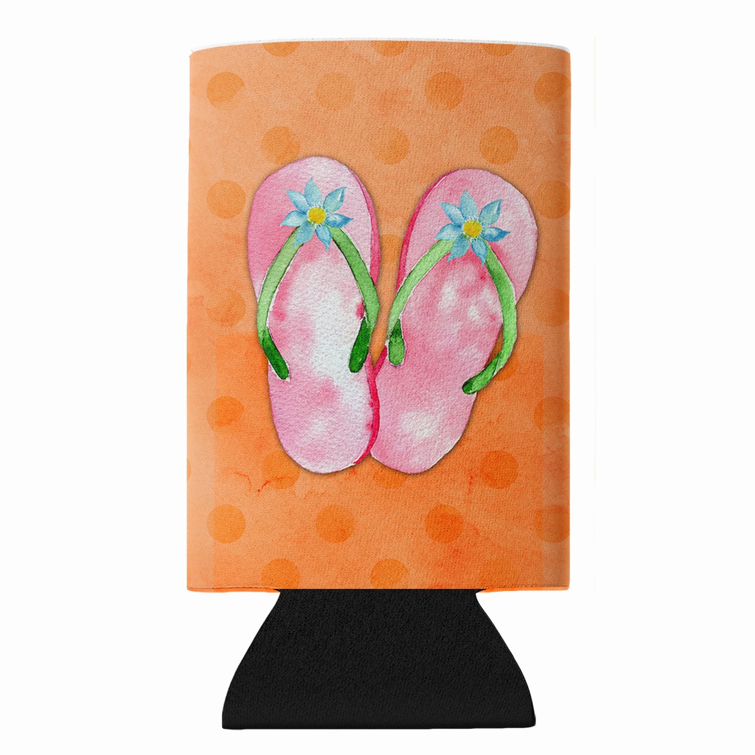 Pink Flip Flops Orange Polkadot Slim Can Hugger  Insulated Foam Sleeve for 12 oz Slim Cans, Beer Bottles & Water Bottles, Made in USA