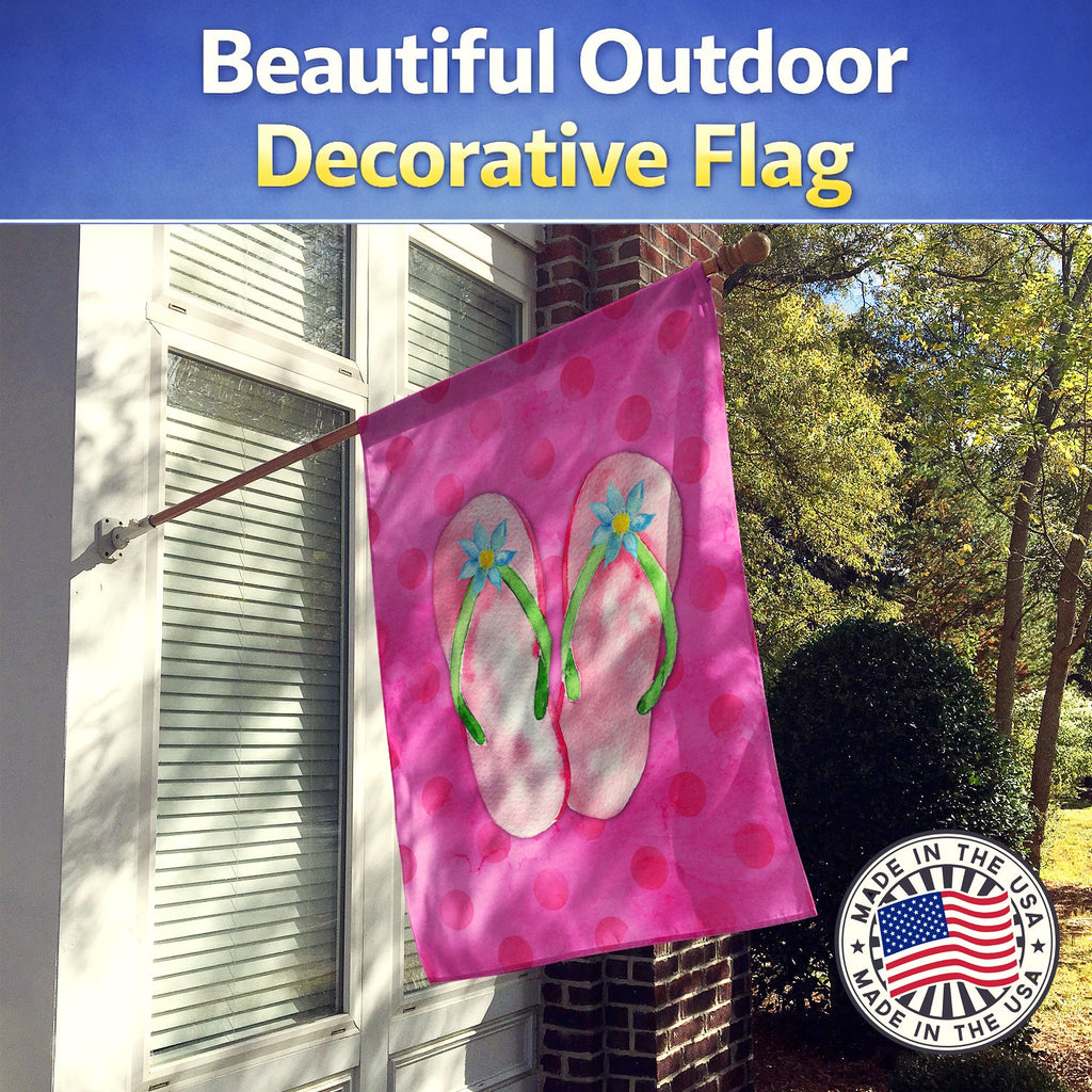 Pink Flip Flops Pink Polkadot House Flag 28x40 Porch Sleeve Pole Decorative Outside Yard Banner Artwork Wall Hanging, Polyester