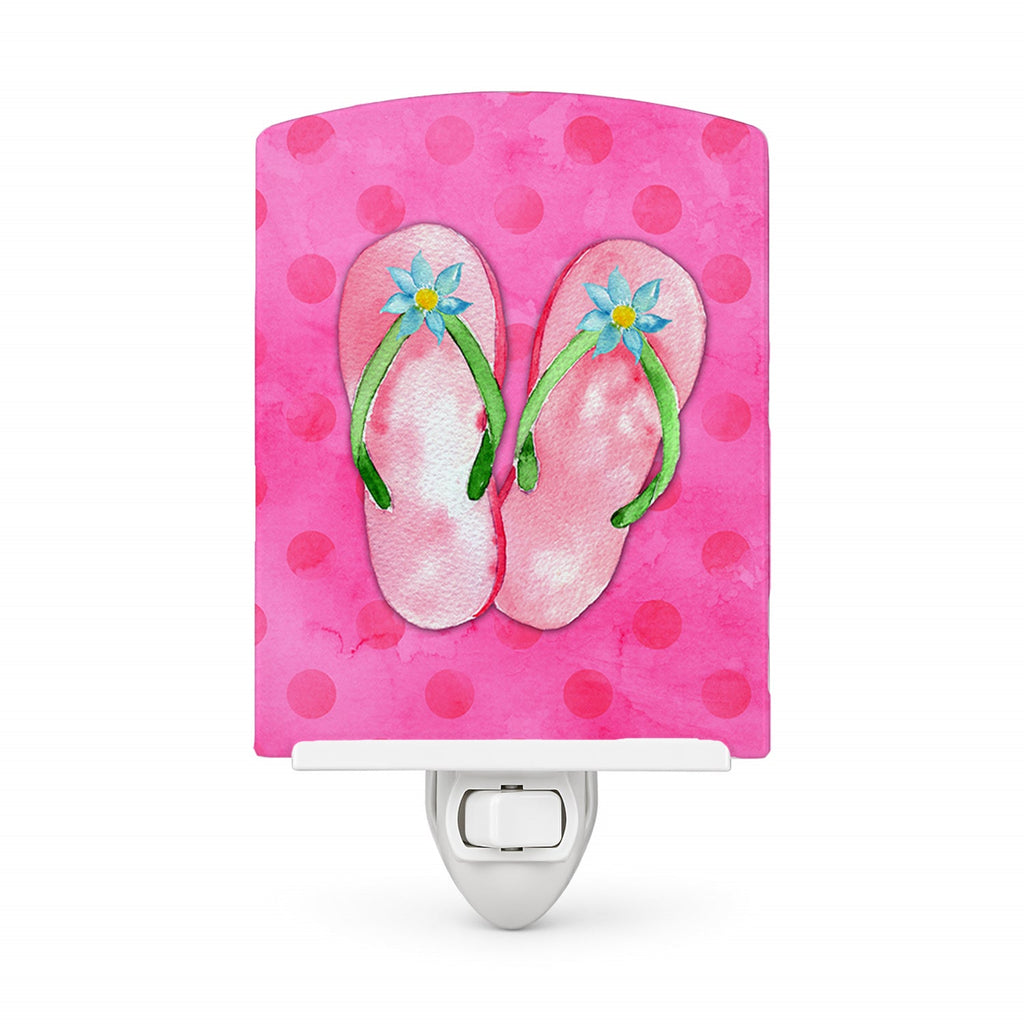 Pink Flip Flops Pink Polkadot Ceramic Night Light Compact, UL-Certified, Ideal for Bedroom, Bathroom, Nursery, Hallway, Kitchen, 6x4x3, Multicolor