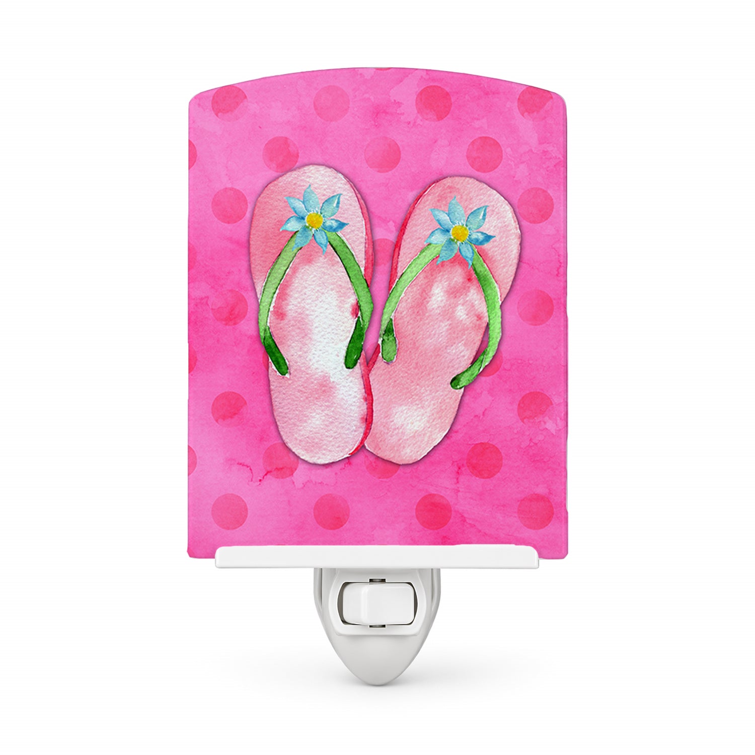Pink Flip Flops Pink Polkadot Ceramic Night Light Compact, UL-Certified, Ideal for Bedroom, Bathroom, Nursery, Hallway, Kitchen, 6x4x3, Multicolor
