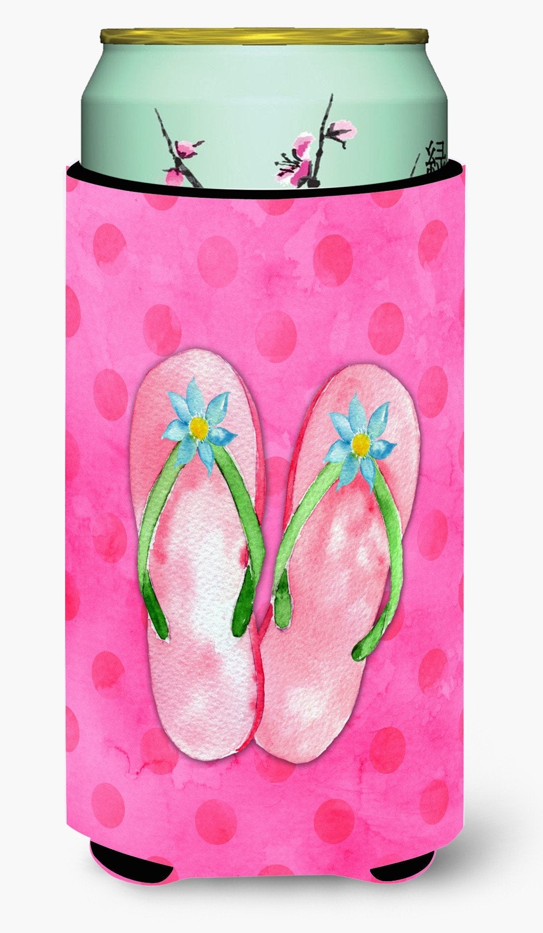 Pink Flip Flops Pink Polkadot Tall Boy Hugger Can Cooler Sleeve Machine Washable Drink Collapsible Insulator Beverage Insulated Holder
