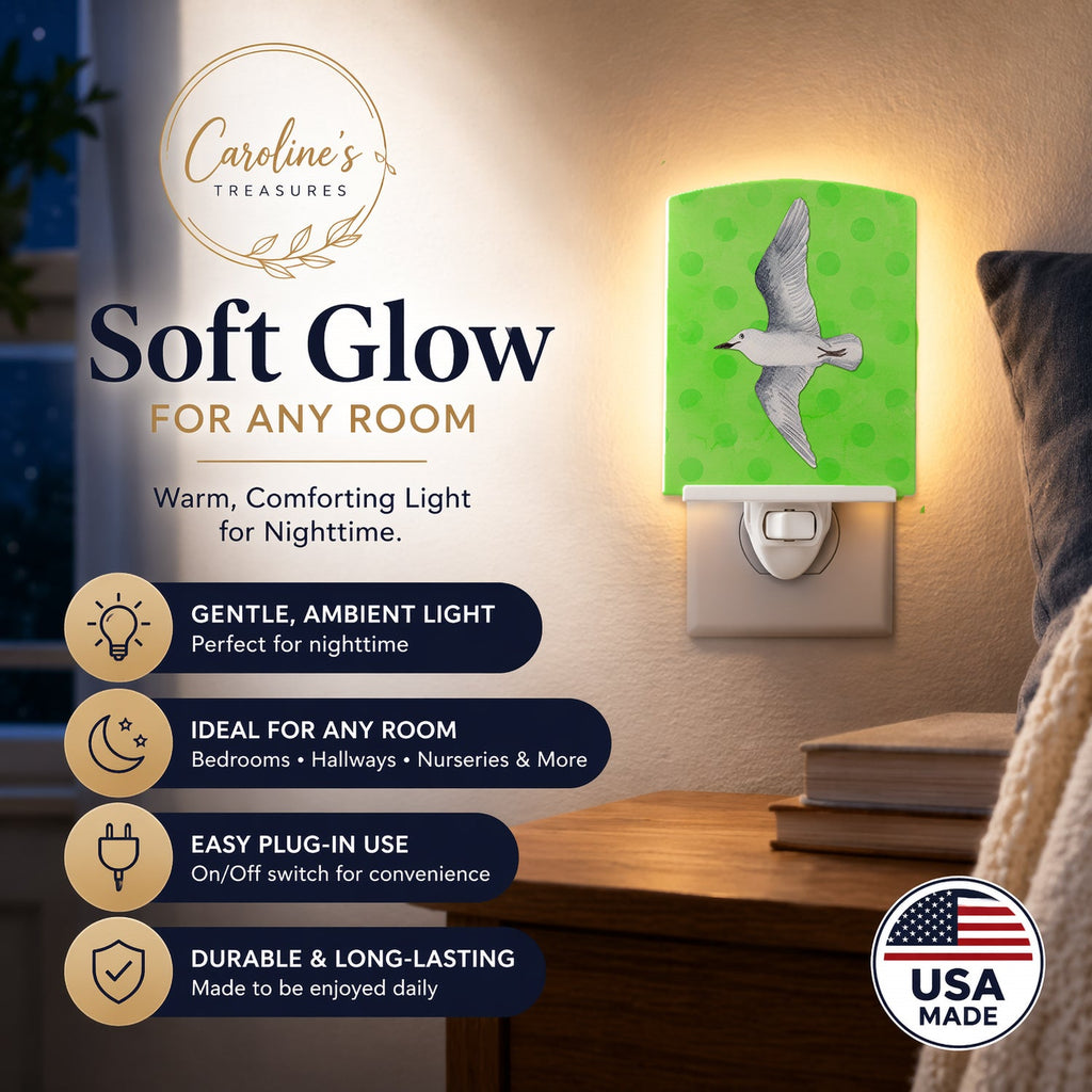 Sea Gull Green Polkadot Ceramic Night Light Compact, UL-Certified, Ideal for Bedroom, Bathroom, Nursery, Hallway, Kitchen, 6x4x3, Multicolor