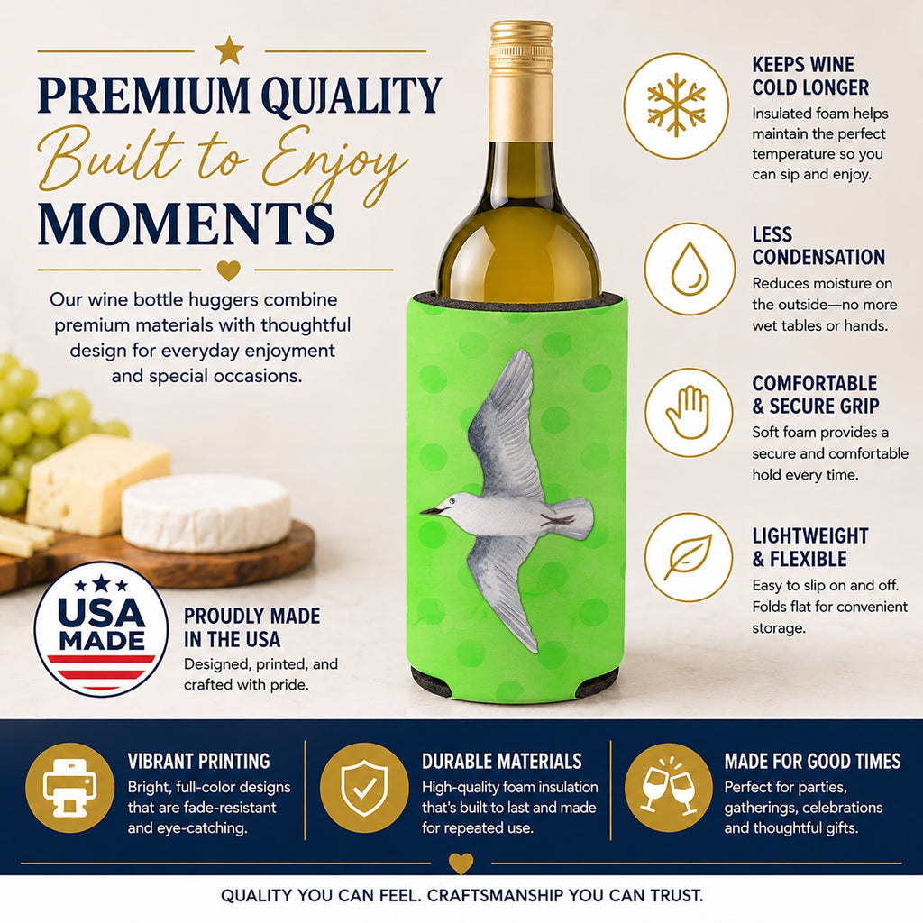 Sea Gull Green Polkadot Wine Bottle Hugger Gift Sleeve for Standard 750 ml Bottles, Insulated Reusable Fits Mini Shot & Pint Bottles