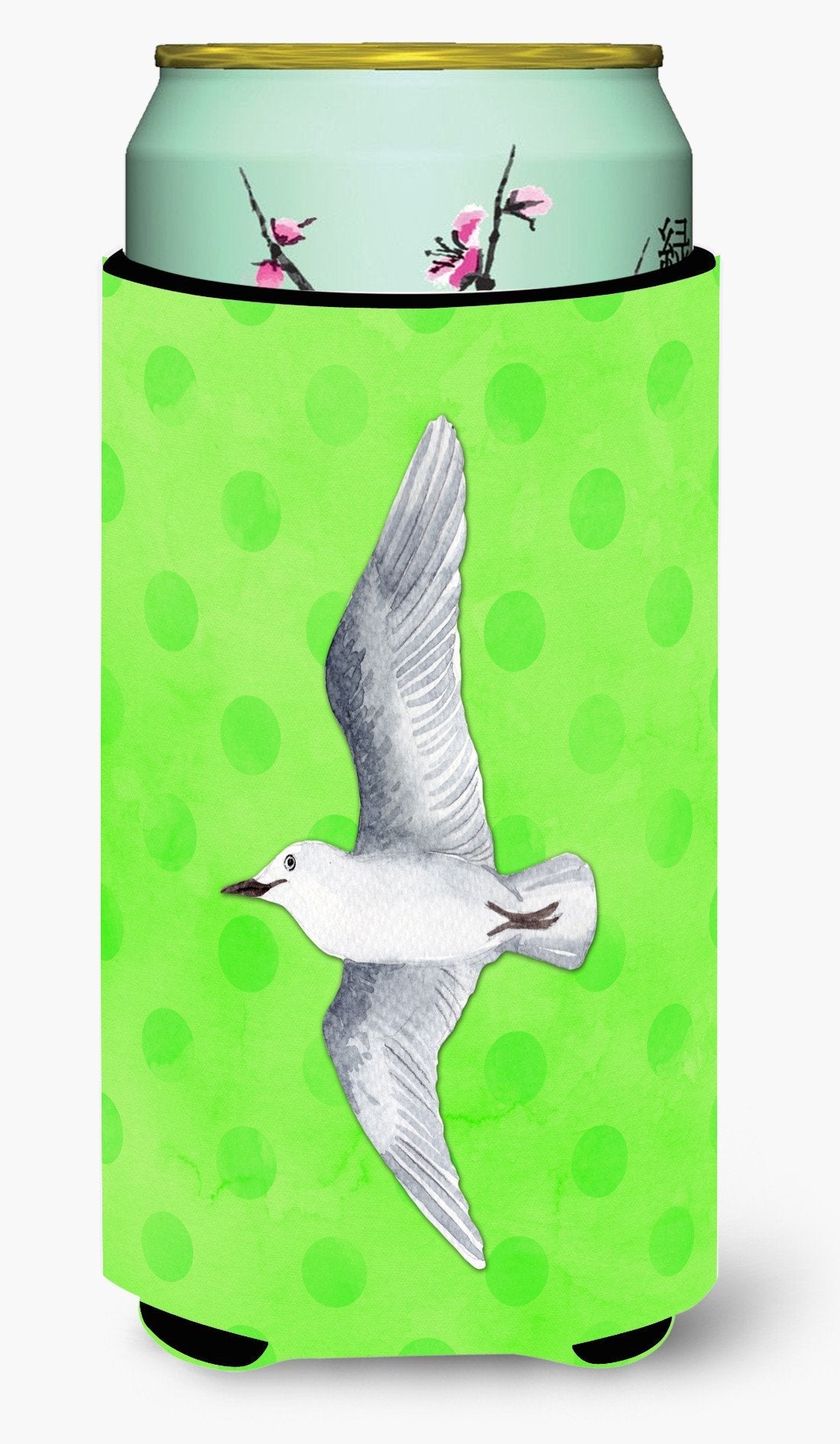 Sea Gull Green Polkadot Tall Boy Hugger Can Cooler Sleeve Machine Washable Drink Collapsible Insulator Beverage Insulated Holder