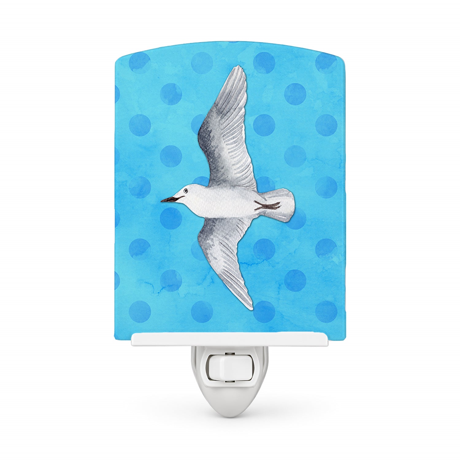 Sea Gull Blue Polkadot Ceramic Night Light Compact, UL-Certified, Ideal for Bedroom, Bathroom, Nursery, Hallway, Kitchen, 6x4x3, Multicolor