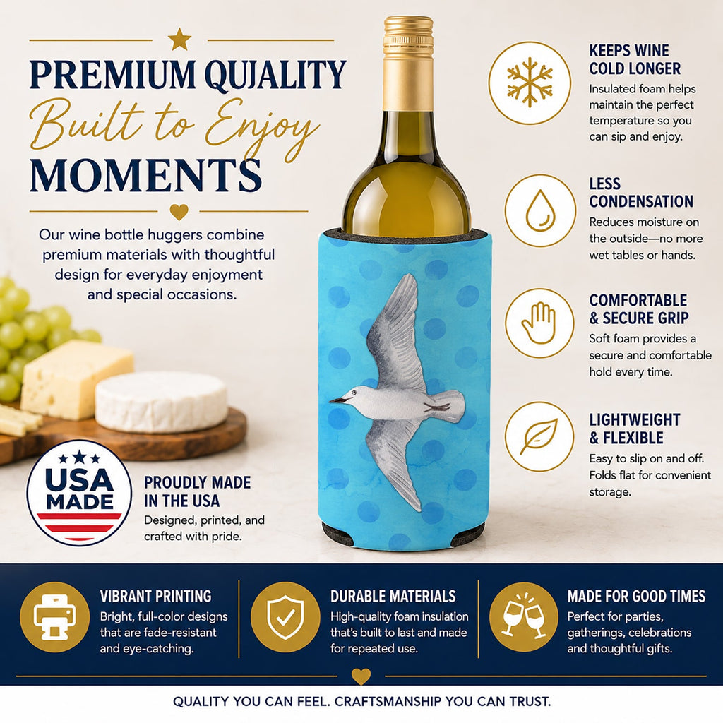 Sea Gull Blue Polkadot Wine Bottle Hugger Gift Sleeve for Standard 750 ml Bottles, Insulated Reusable Fits Mini Shot & Pint Bottles