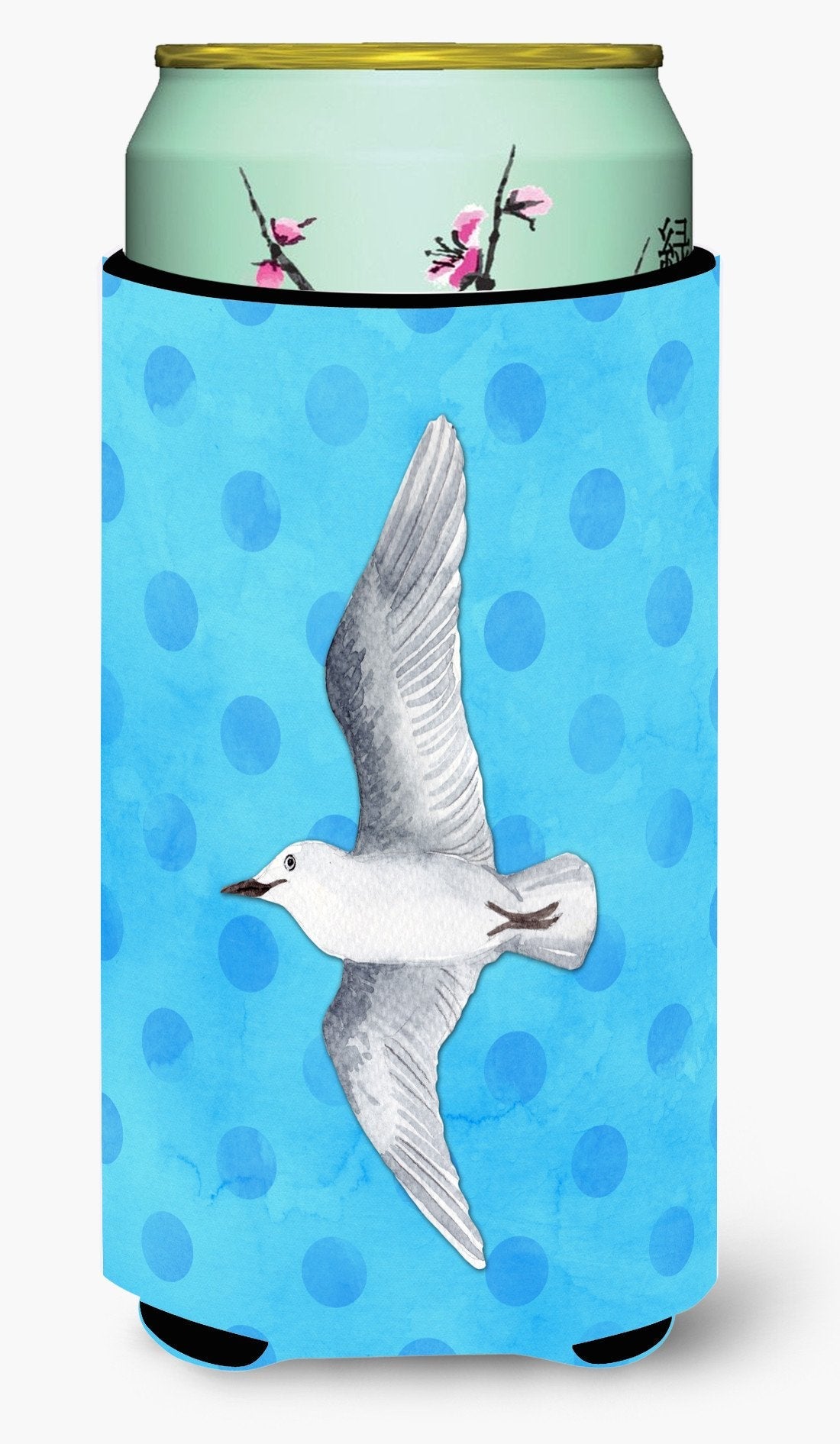 Sea Gull Blue Polkadot Tall Boy Hugger Can Cooler Sleeve Machine Washable Drink Collapsible Insulator Beverage Insulated Holder