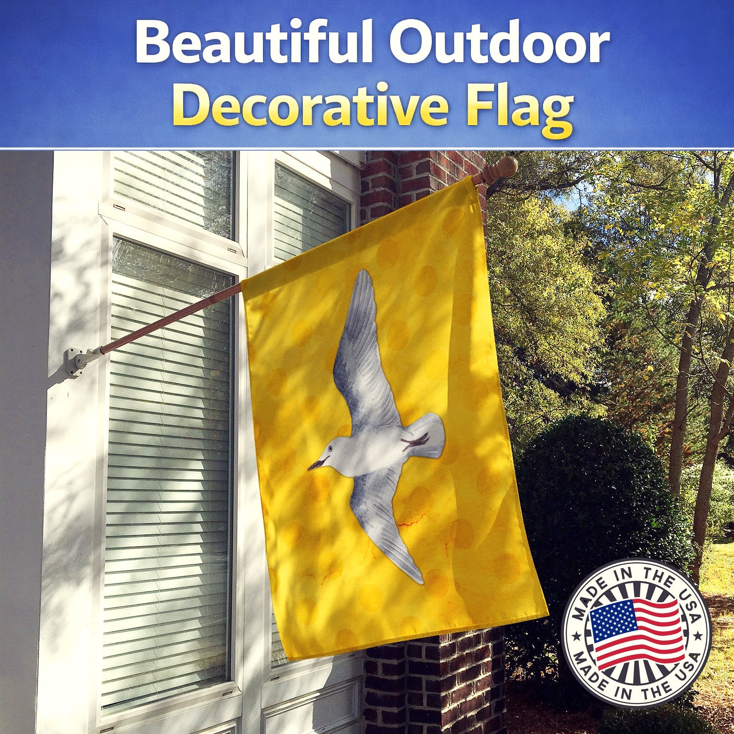 Sea Gull Yellow Polkadot House Flag 28x40 Porch Sleeve Pole Decorative Outside Yard Banner Artwork Wall Hanging, Polyester