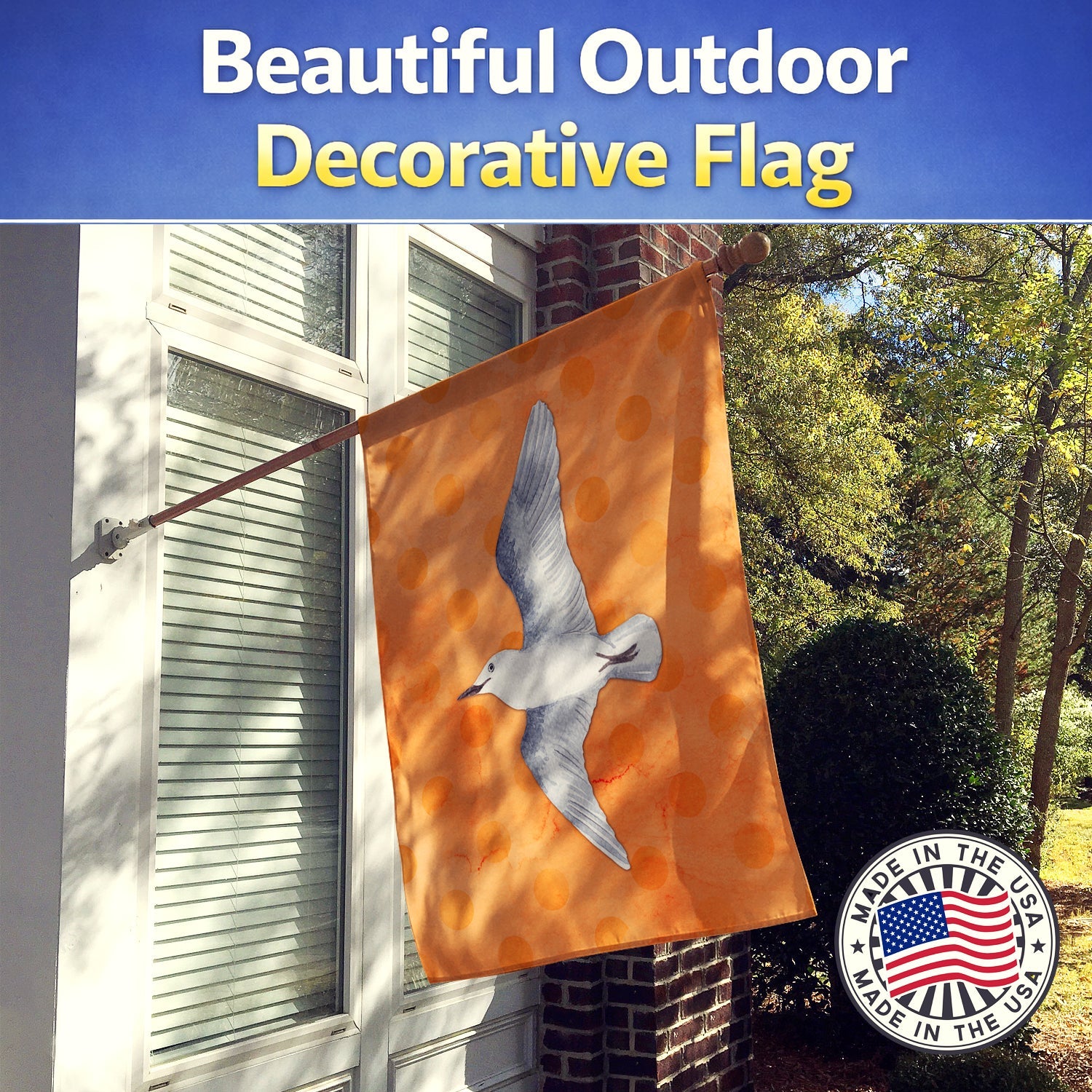 Sea Gull Orange Polkadot House Flag 28x40 Porch Sleeve Pole Decorative Outside Yard Banner Artwork Wall Hanging, Polyester