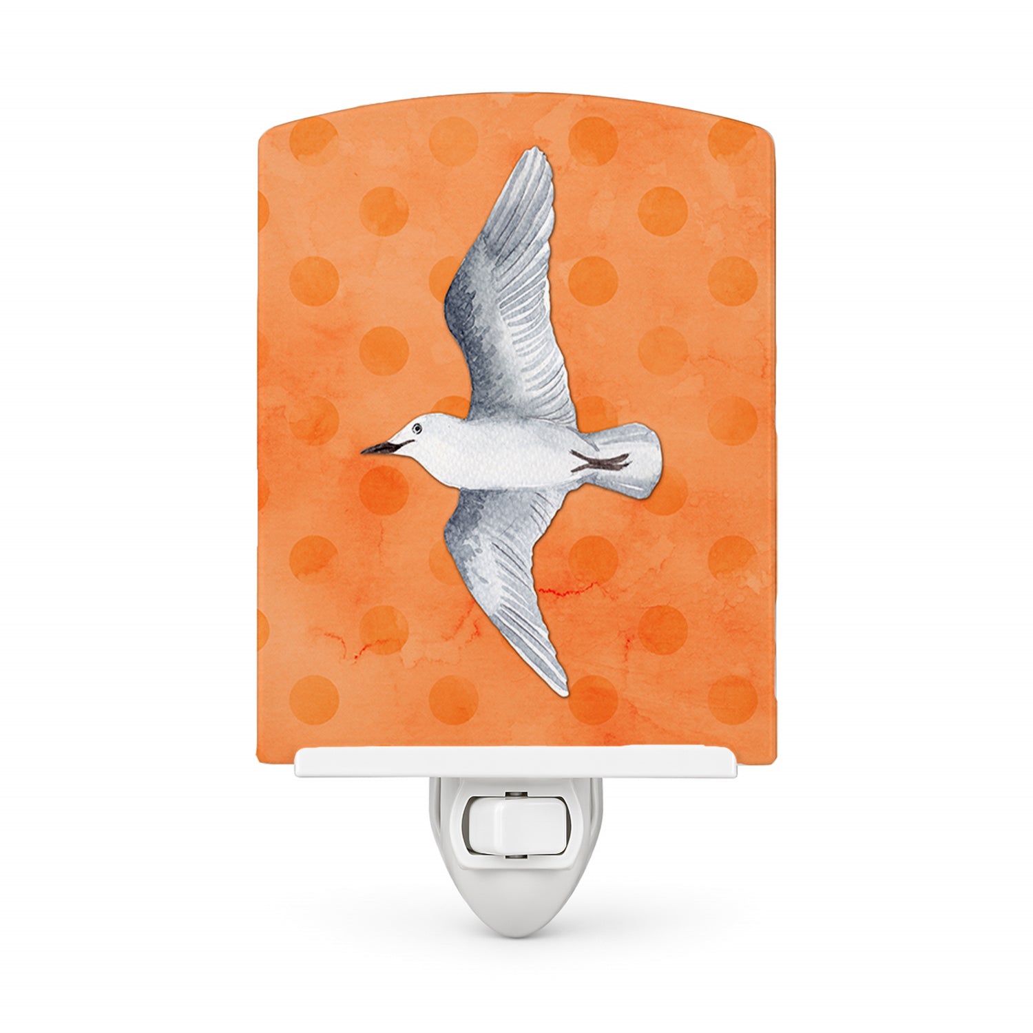 Sea Gull Orange Polkadot Ceramic Night Light Compact, UL-Certified, Ideal for Bedroom, Bathroom, Nursery, Hallway, Kitchen, 6x4x3, Multicolor