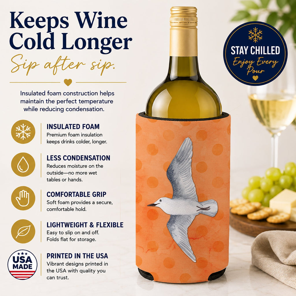 Sea Gull Orange Polkadot Wine Bottle Hugger Gift Sleeve for Standard 750 ml Bottles, Insulated Reusable Fits Mini Shot & Pint Bottles