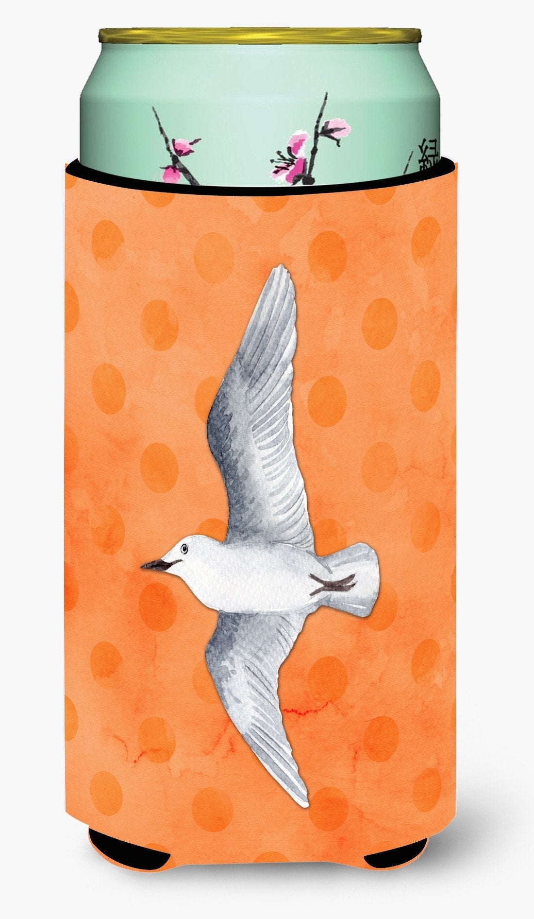 Sea Gull Orange Polkadot Tall Boy Hugger Can Cooler Sleeve Machine Washable Drink Collapsible Insulator Beverage Insulated Holder
