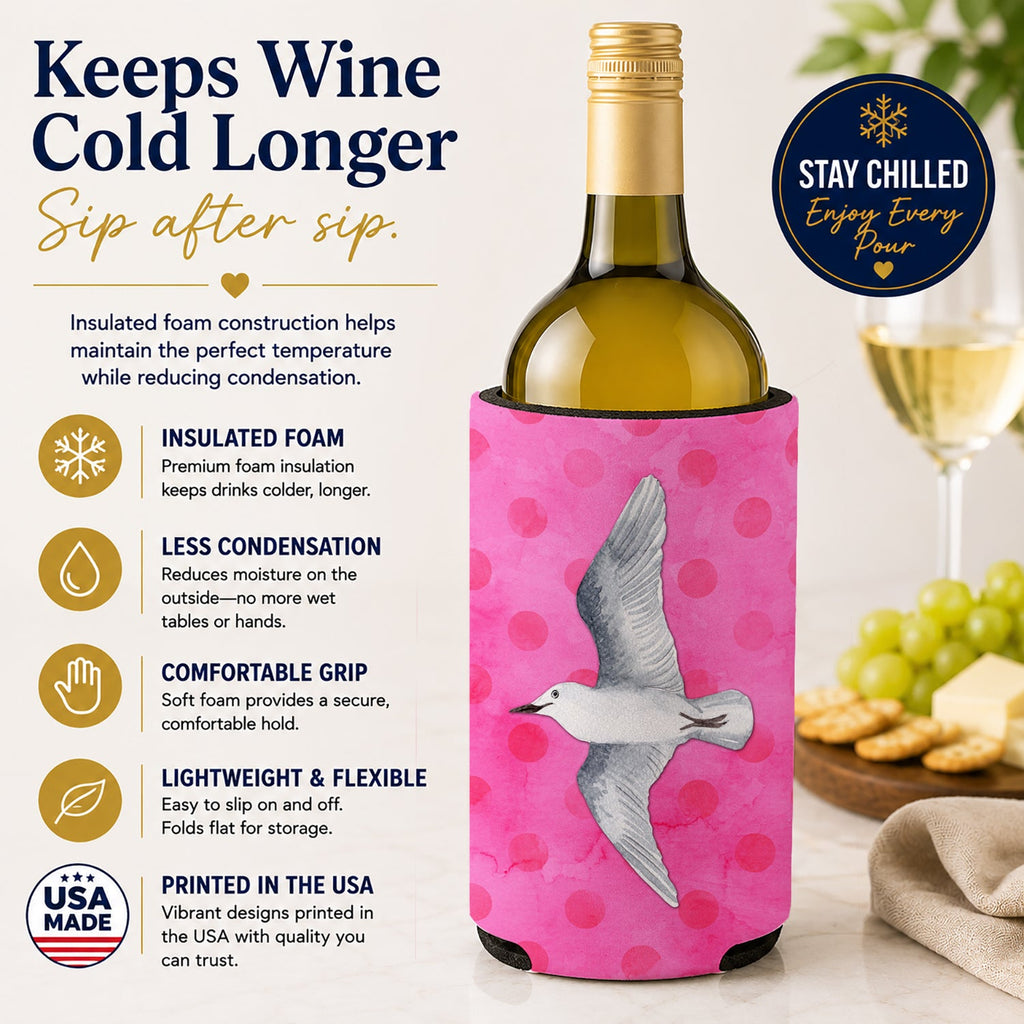 Sea Gull Pink Polkadot Wine Bottle Hugger Gift Sleeve for Standard 750 ml Bottles, Insulated Reusable Fits Mini Shot & Pint Bottles