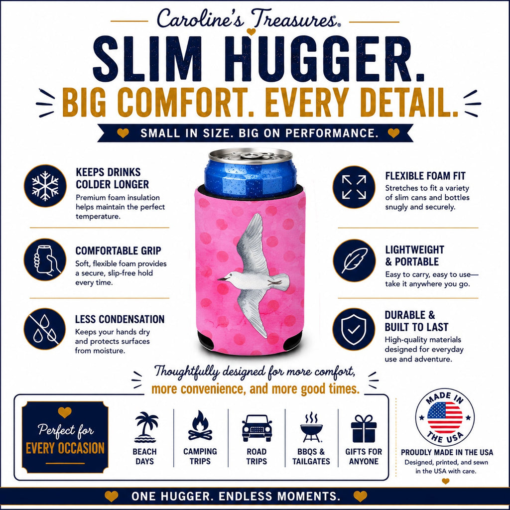 Sea Gull Pink Polkadot Slim Can Hugger  Insulated Foam Sleeve for 12 oz Slim Cans, Beer Bottles & Water Bottles, Made in USA