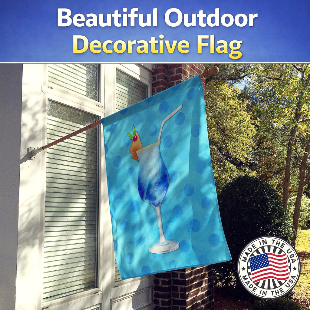 Summer Cocktail Blue Polkadot House Flag 28x40 Porch Sleeve Pole Decorative Outside Yard Banner Artwork Wall Hanging, Polyester