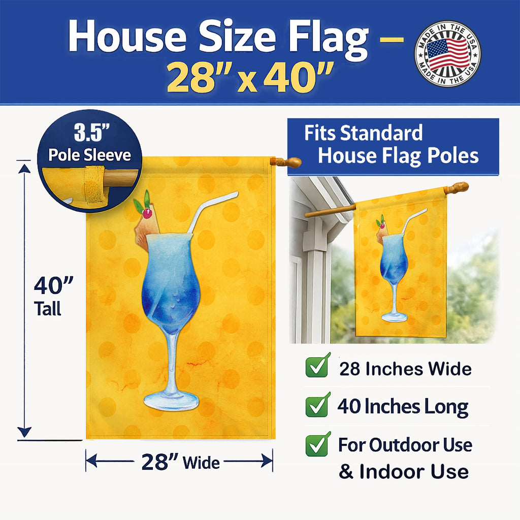 Summer Cocktail Yellow Polkadot House Flag 28x40 Porch Sleeve Pole Decorative Outside Yard Banner Artwork Wall Hanging, Polyester