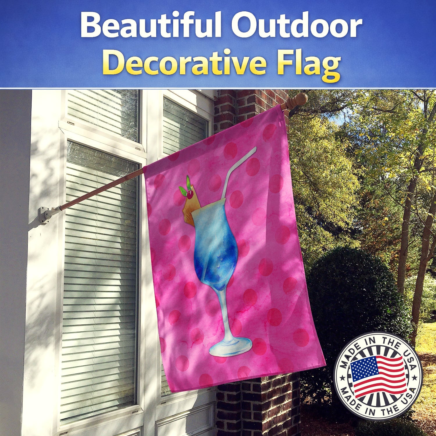 Summer Cocktail Pink Polkadot House Flag 28x40 Porch Sleeve Pole Decorative Outside Yard Banner Artwork Wall Hanging, Polyester
