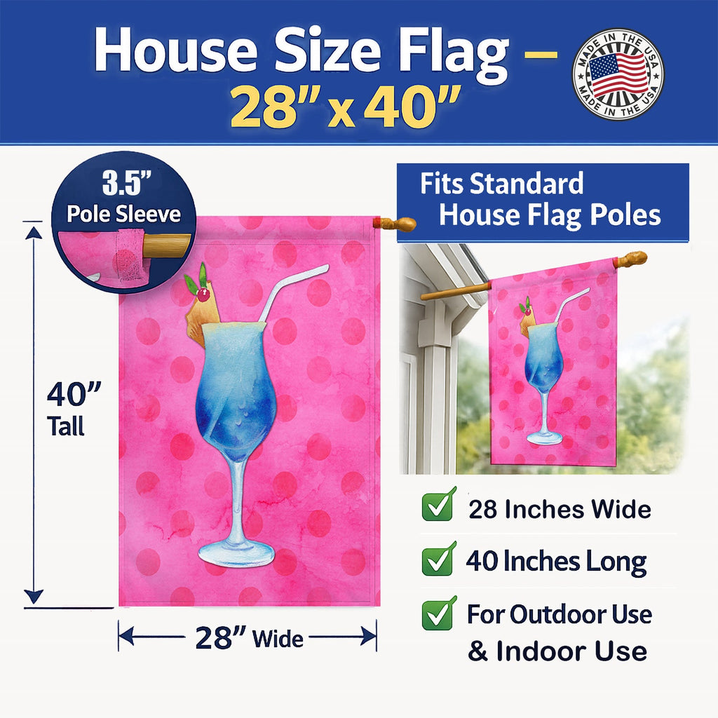 Summer Cocktail Pink Polkadot House Flag 28x40 Porch Sleeve Pole Decorative Outside Yard Banner Artwork Wall Hanging, Polyester