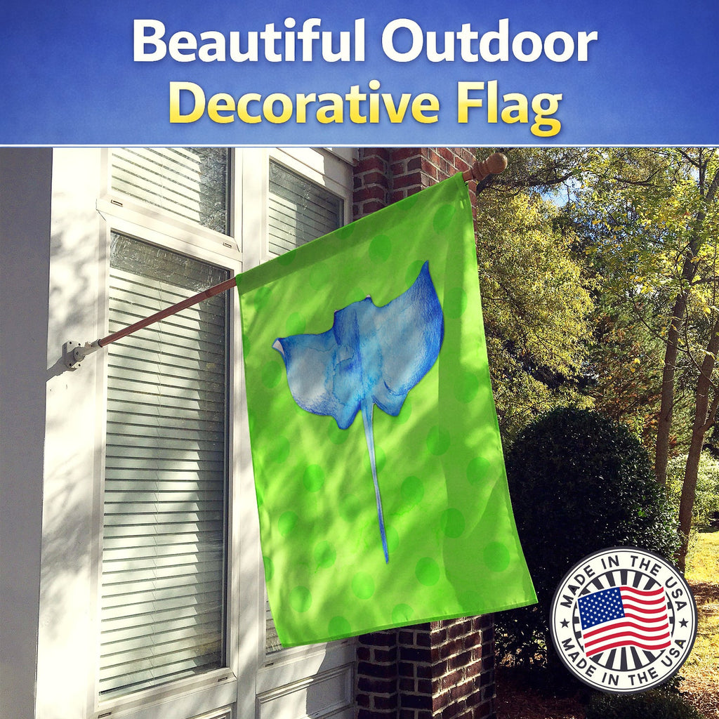 Sting Ray Green Polkadot House Flag 28x40 Porch Sleeve Pole Decorative Outside Yard Banner Artwork Wall Hanging, Polyester