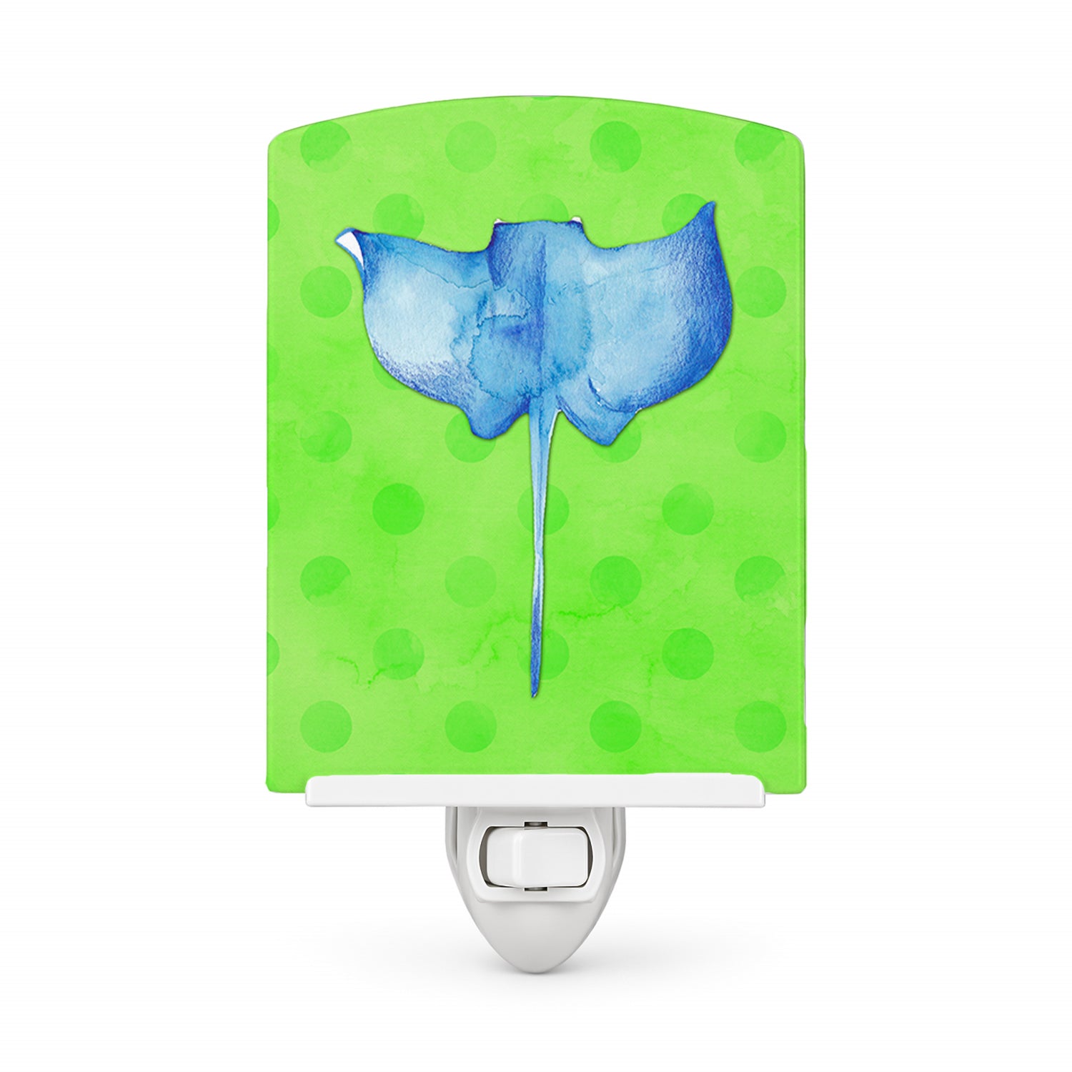 Sting Ray Green Polkadot Ceramic Night Light Compact, UL-Certified, Ideal for Bedroom, Bathroom, Nursery, Hallway, Kitchen, 6x4x3, Multicolor