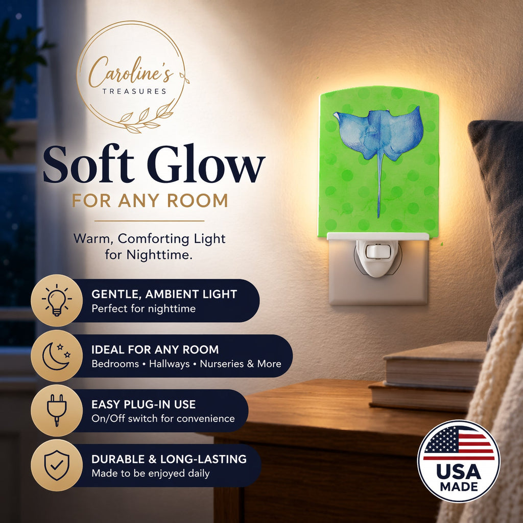 Sting Ray Green Polkadot Ceramic Night Light Compact, UL-Certified, Ideal for Bedroom, Bathroom, Nursery, Hallway, Kitchen, 6x4x3, Multicolor
