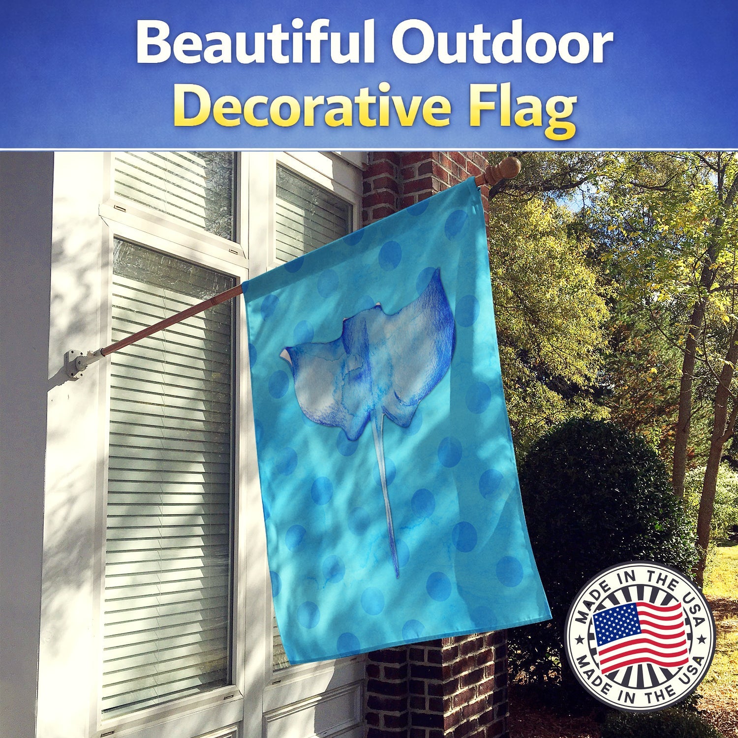 Sting Ray Blue Polkadot House Flag 28x40 Porch Sleeve Pole Decorative Outside Yard Banner Artwork Wall Hanging, Polyester