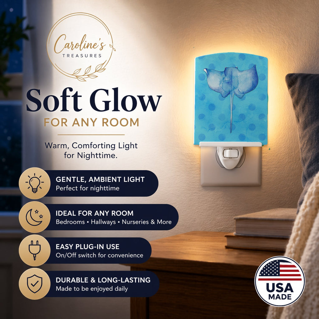 Sting Ray Blue Polkadot Ceramic Night Light Compact, UL-Certified, Ideal for Bedroom, Bathroom, Nursery, Hallway, Kitchen, 6x4x3, Multicolor