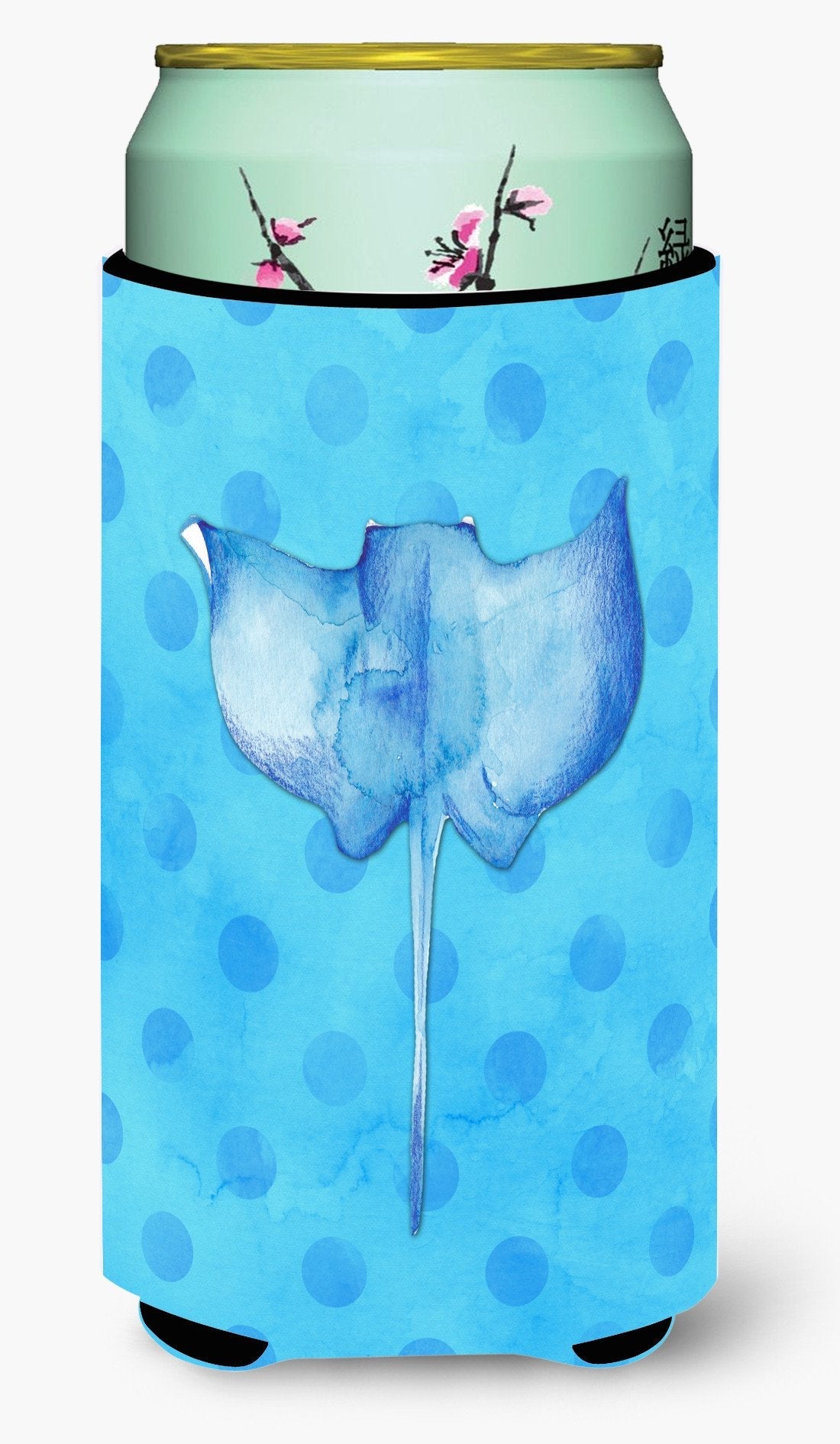 Sting Ray Blue Polkadot Tall Boy Hugger Can Cooler Sleeve Machine Washable Drink Collapsible Insulator Beverage Insulated Holder