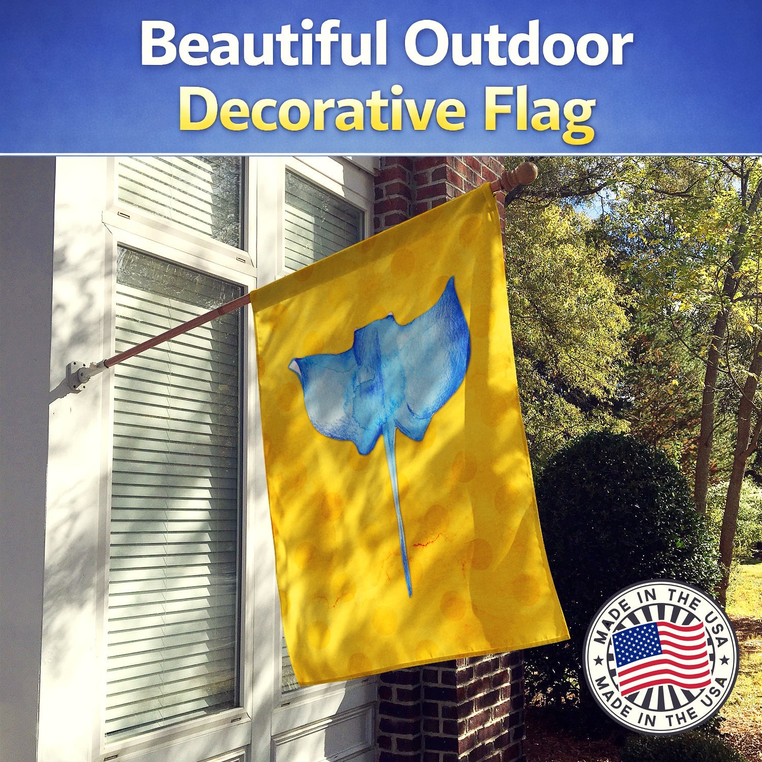 Sting Ray Yellow Polkadot House Flag 28x40 Porch Sleeve Pole Decorative Outside Yard Banner Artwork Wall Hanging, Polyester