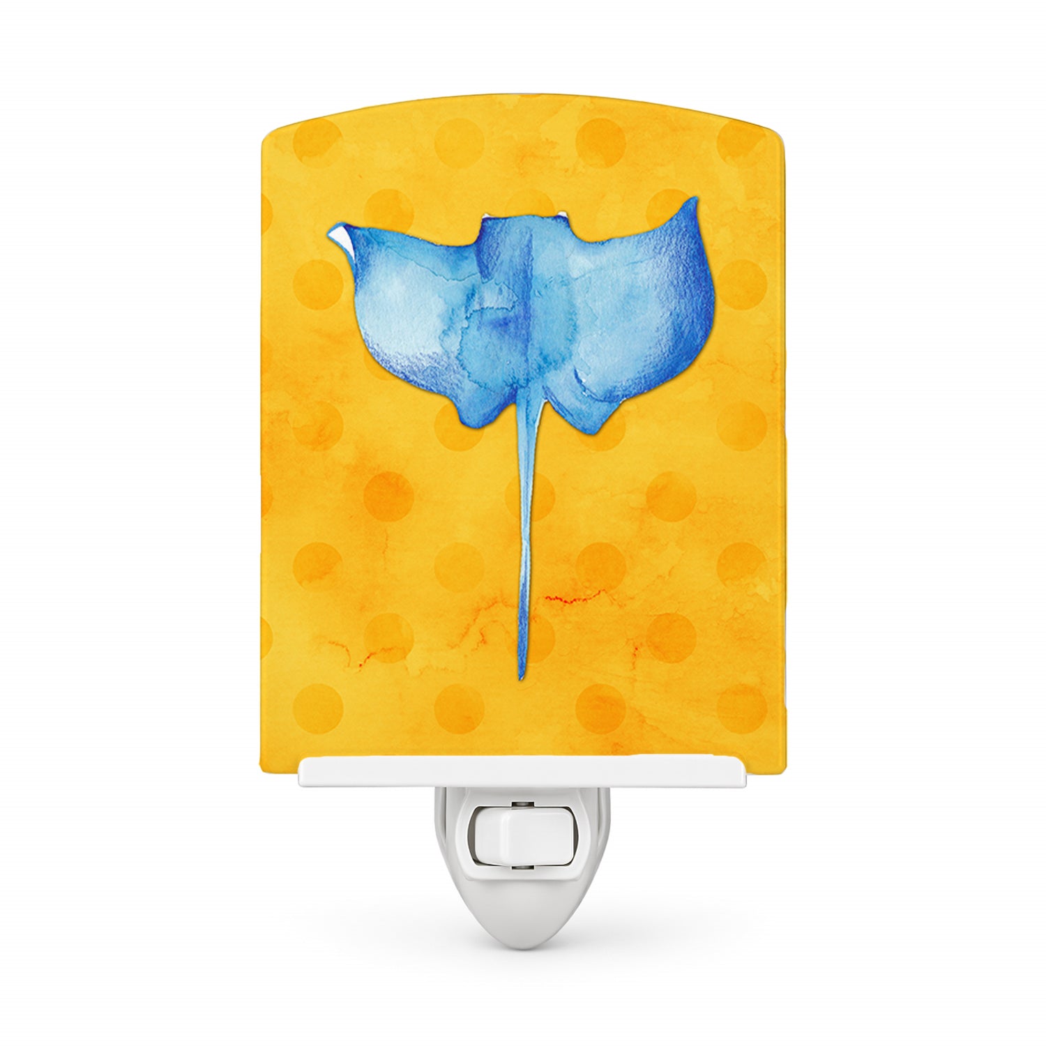 Sting Ray Yellow Polkadot Ceramic Night Light Compact, UL-Certified, Ideal for Bedroom, Bathroom, Nursery, Hallway, Kitchen, 6x4x3, Multicolor