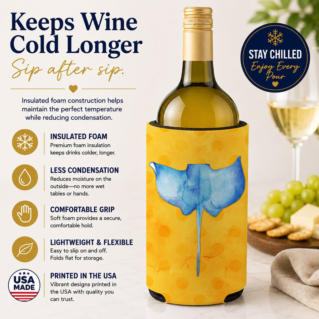 Sting Ray Yellow Polkadot Wine Bottle Hugger Gift Sleeve for Standard 750 ml Bottles, Insulated Reusable Fits Mini Shot & Pint Bottles