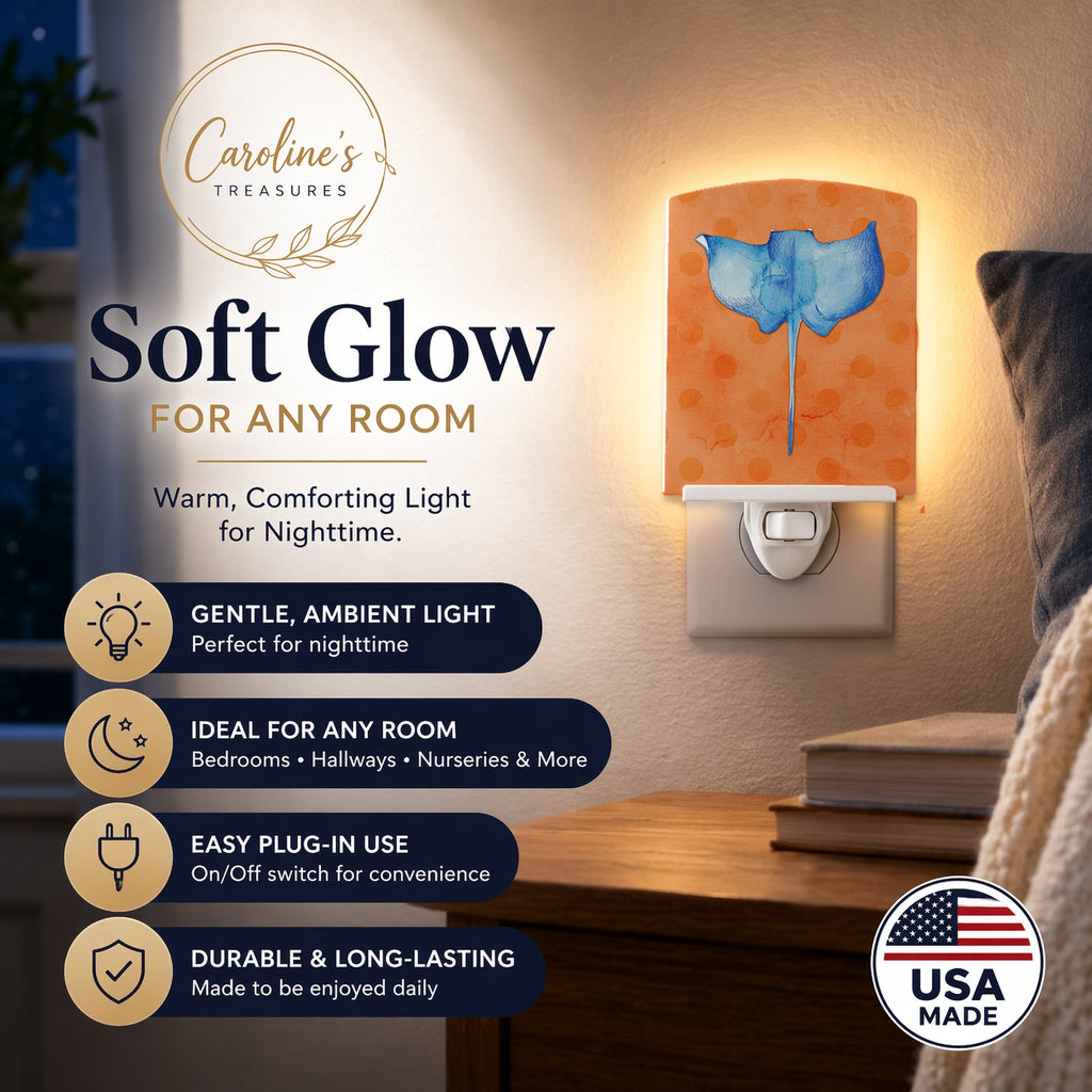 Sting Ray Orange Polkadot Ceramic Night Light Compact, UL-Certified, Ideal for Bedroom, Bathroom, Nursery, Hallway, Kitchen, 6x4x3, Multicolor