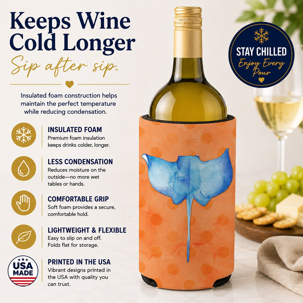 Sting Ray Orange Polkadot Wine Bottle Hugger Gift Sleeve for Standard 750 ml Bottles, Insulated Reusable Fits Mini Shot & Pint Bottles