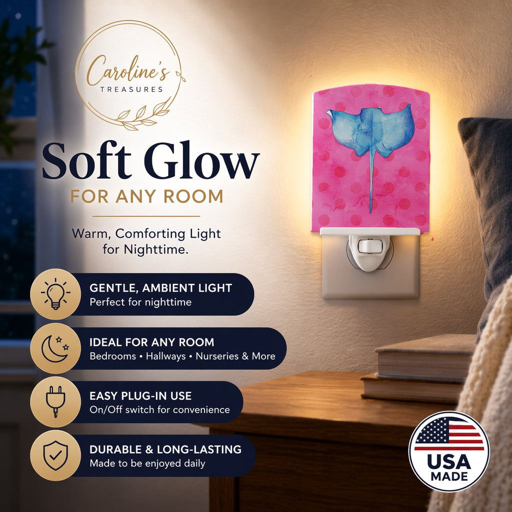 Sting Ray Pink Polkadot Ceramic Night Light Compact, UL-Certified, Ideal for Bedroom, Bathroom, Nursery, Hallway, Kitchen, 6x4x3, Multicolor