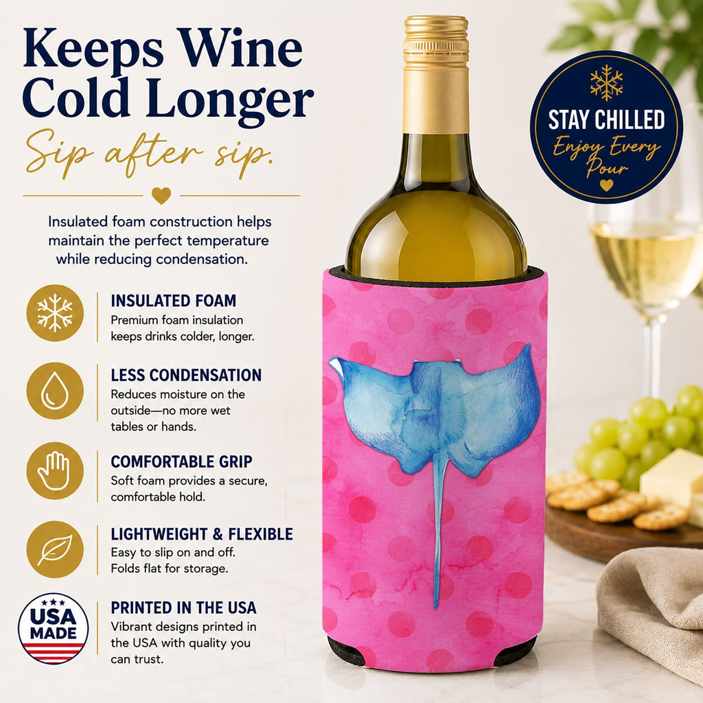Sting Ray Pink Polkadot Wine Bottle Hugger Gift Sleeve for Standard 750 ml Bottles, Insulated Reusable Fits Mini Shot & Pint Bottles
