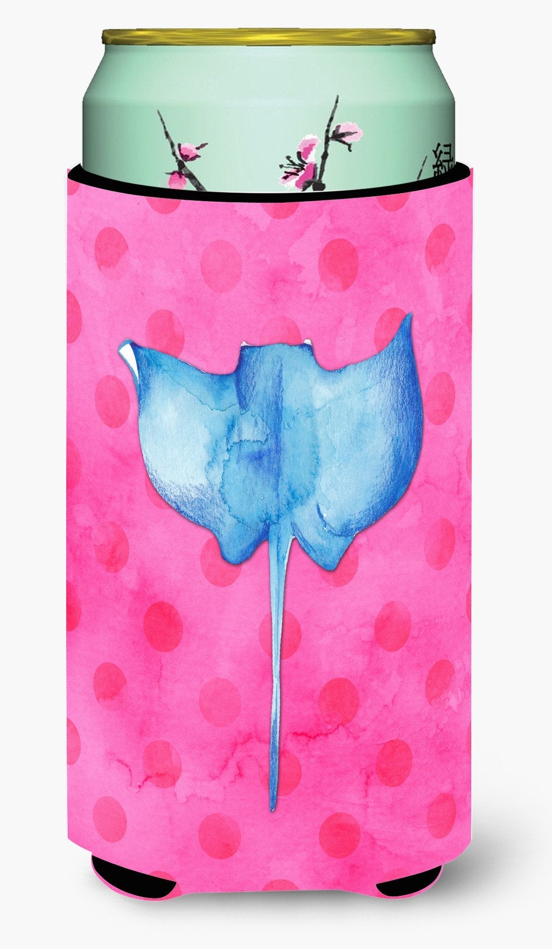 Sting Ray Pink Polkadot Tall Boy Hugger Can Cooler Sleeve Machine Washable Drink Collapsible Insulator Beverage Insulated Holder