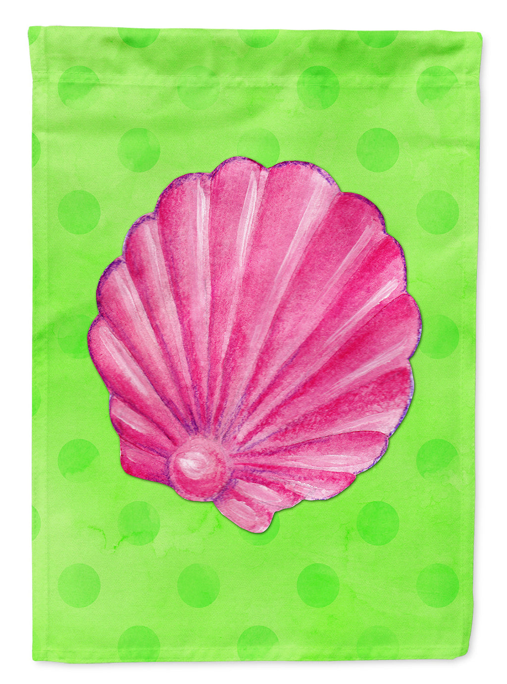 Pink Sea Shell Green Polkadot House Flag 28x40 Porch Sleeve Pole Decorative Outside Yard Banner Artwork Wall Hanging, Polyester