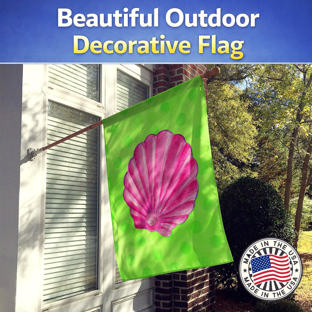 Pink Sea Shell Green Polkadot House Flag 28x40 Porch Sleeve Pole Decorative Outside Yard Banner Artwork Wall Hanging, Polyester