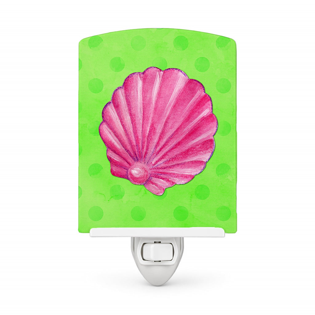 Pink Sea Shell Green Polkadot Ceramic Night Light Compact, UL-Certified, Ideal for Bedroom, Bathroom, Nursery, Hallway, Kitchen, 6x4x3, Multicolor