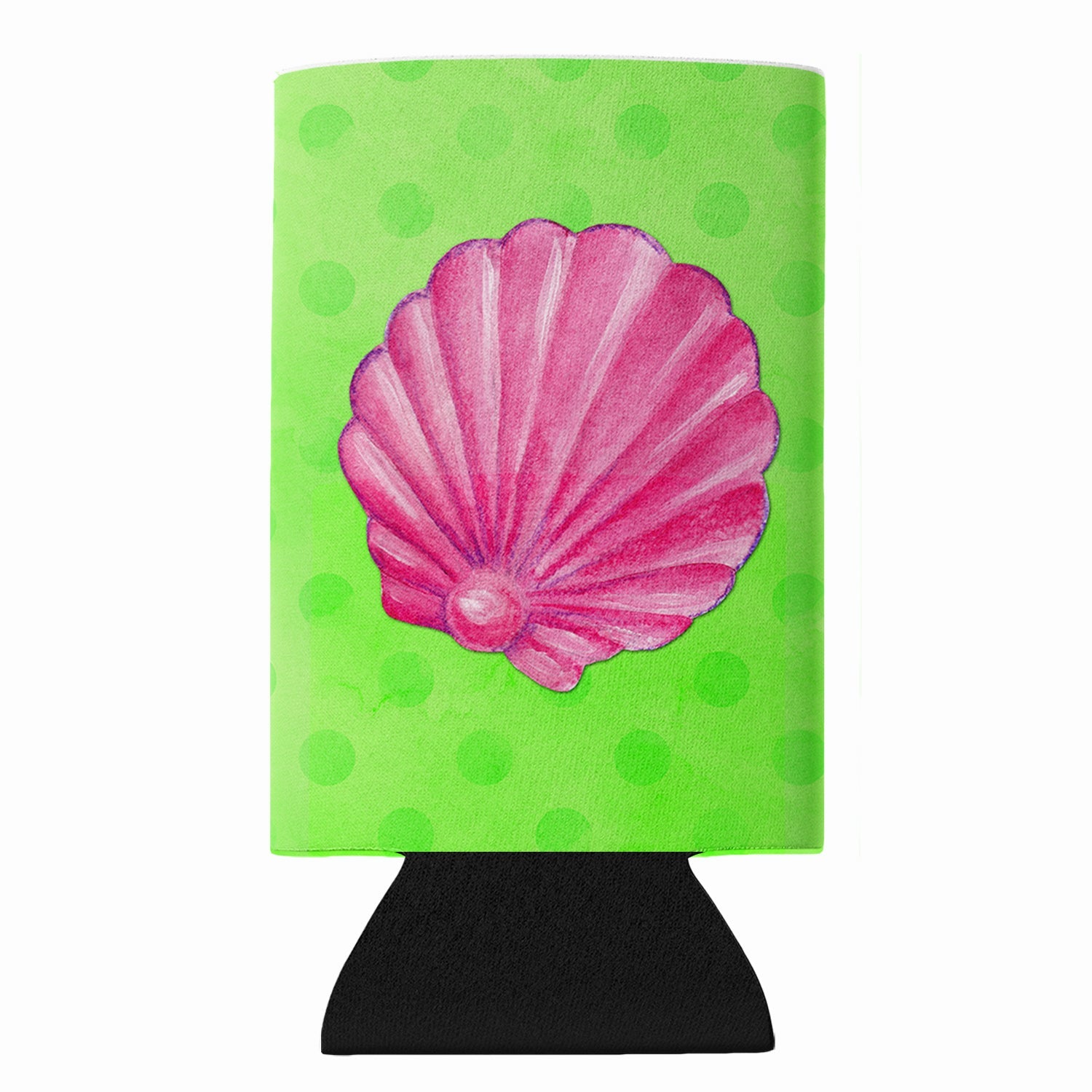Pink Sea Shell Green Polkadot Slim Can Hugger  Insulated Foam Sleeve for 12 oz Slim Cans, Beer Bottles & Water Bottles, Made in USA