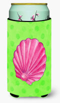 Pink Sea Shell Green Polkadot Tall Boy Hugger Can Cooler Sleeve Machine Washable Drink Collapsible Insulator Beverage Insulated Holder