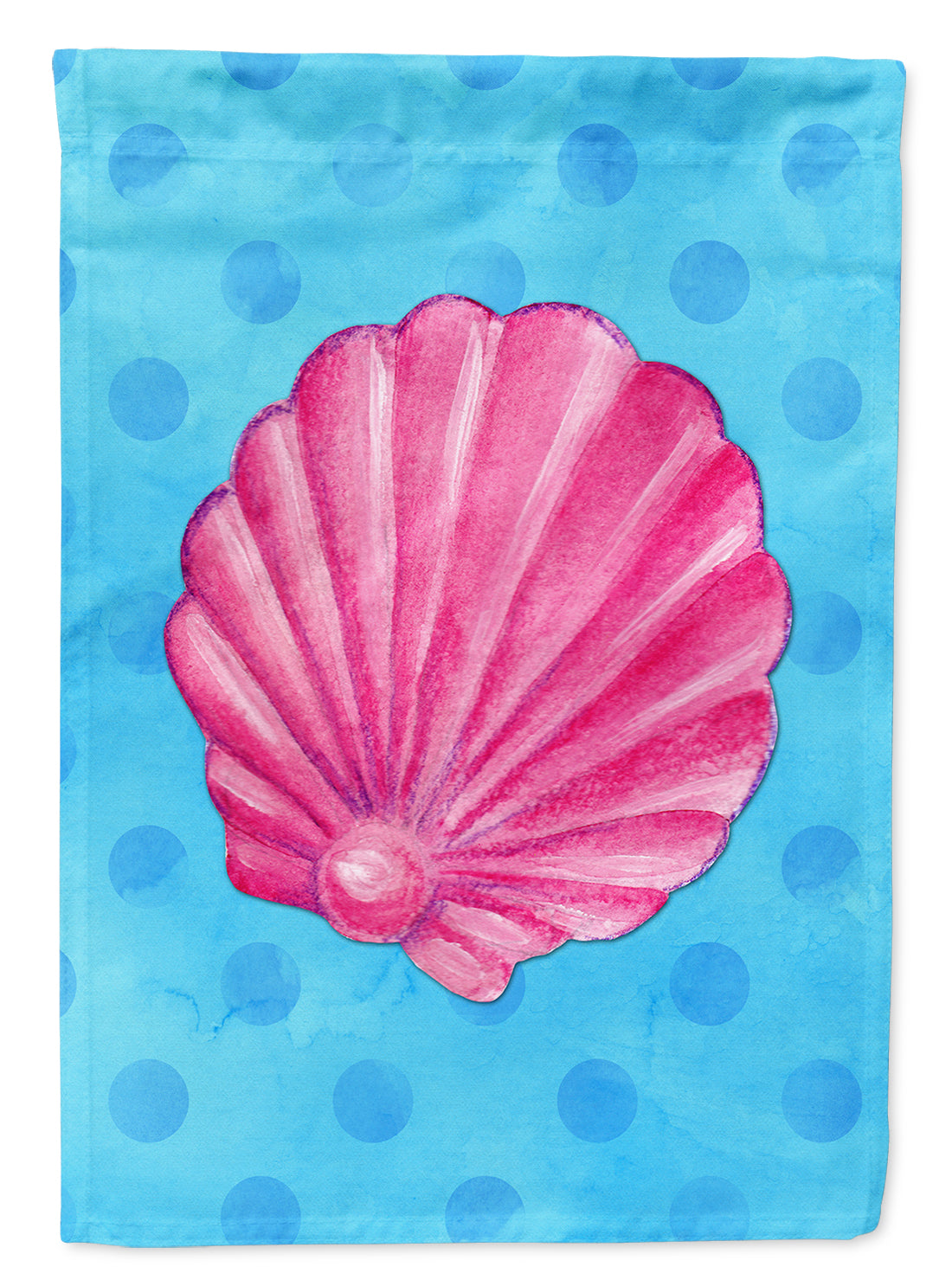 Pink Sea Shell Blue Polkadot House Flag 28x40 Porch Sleeve Pole Decorative Outside Yard Banner Artwork Wall Hanging, Polyester