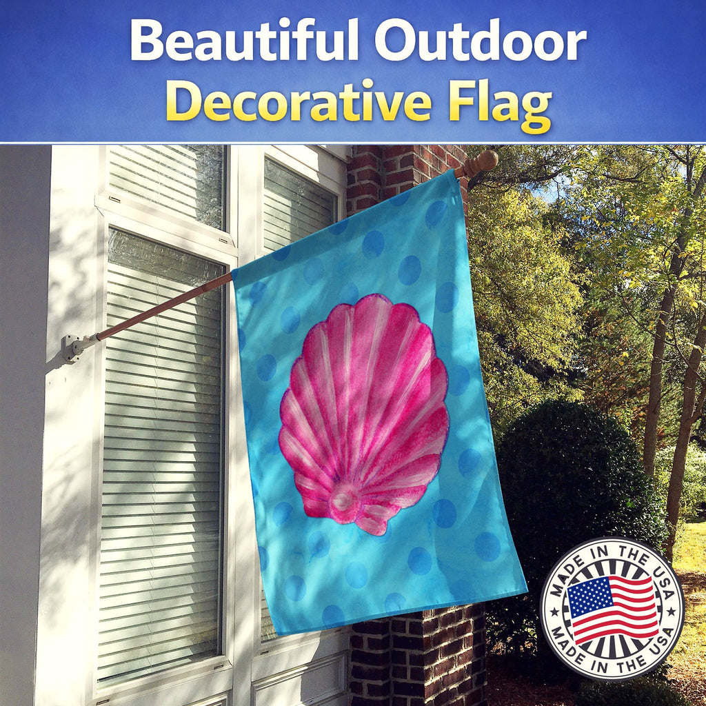 Pink Sea Shell Blue Polkadot House Flag 28x40 Porch Sleeve Pole Decorative Outside Yard Banner Artwork Wall Hanging, Polyester