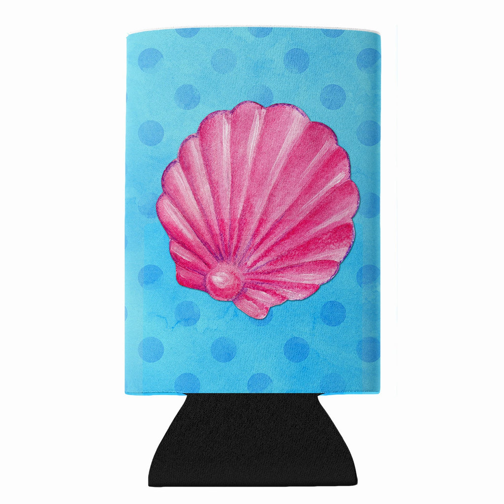 Pink Sea Shell Blue Polkadot Slim Can Hugger  Insulated Foam Sleeve for 12 oz Slim Cans, Beer Bottles & Water Bottles, Made in USA