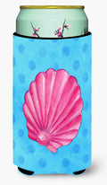 Pink Sea Shell Blue Polkadot Tall Boy Hugger Can Cooler Sleeve Machine Washable Drink Collapsible Insulator Beverage Insulated Holder